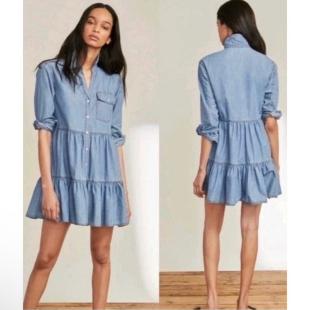 Veronica Beard Atari Chambray Tiered Mini Dress NWT